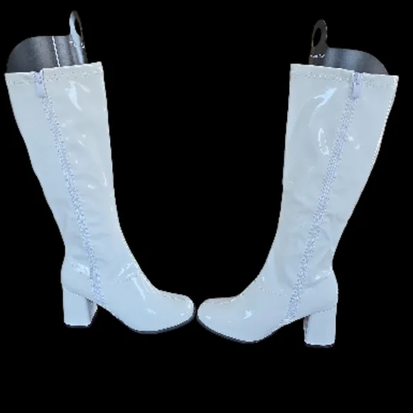 Rubie's White Patent Knee-High Block Heel GoGo Boots - Picture 4 of 11